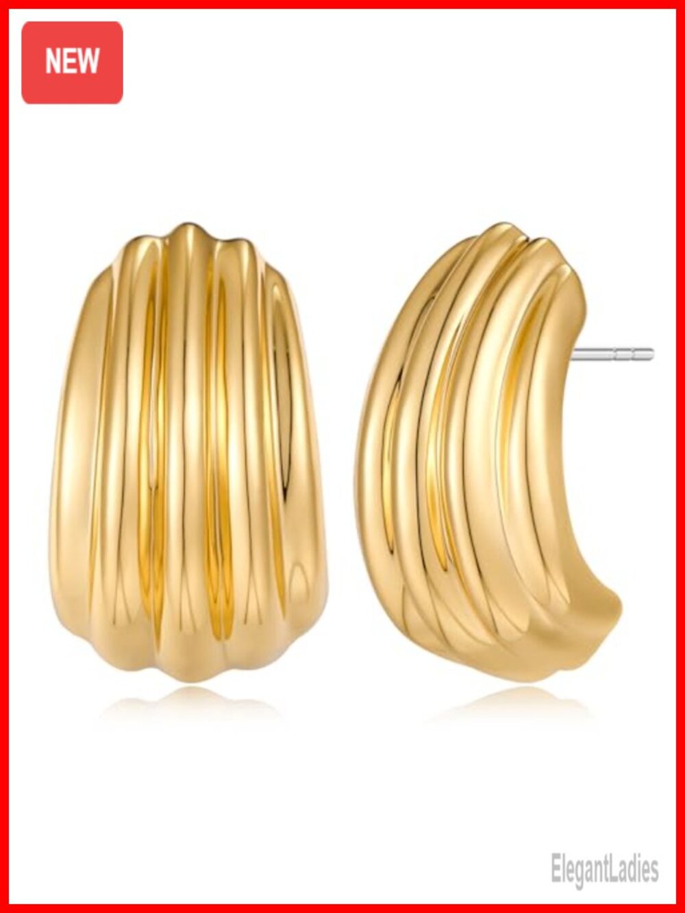 Chunky Ribbed Stud Earrings 1" Copper Hypoallergenic Push Back Women